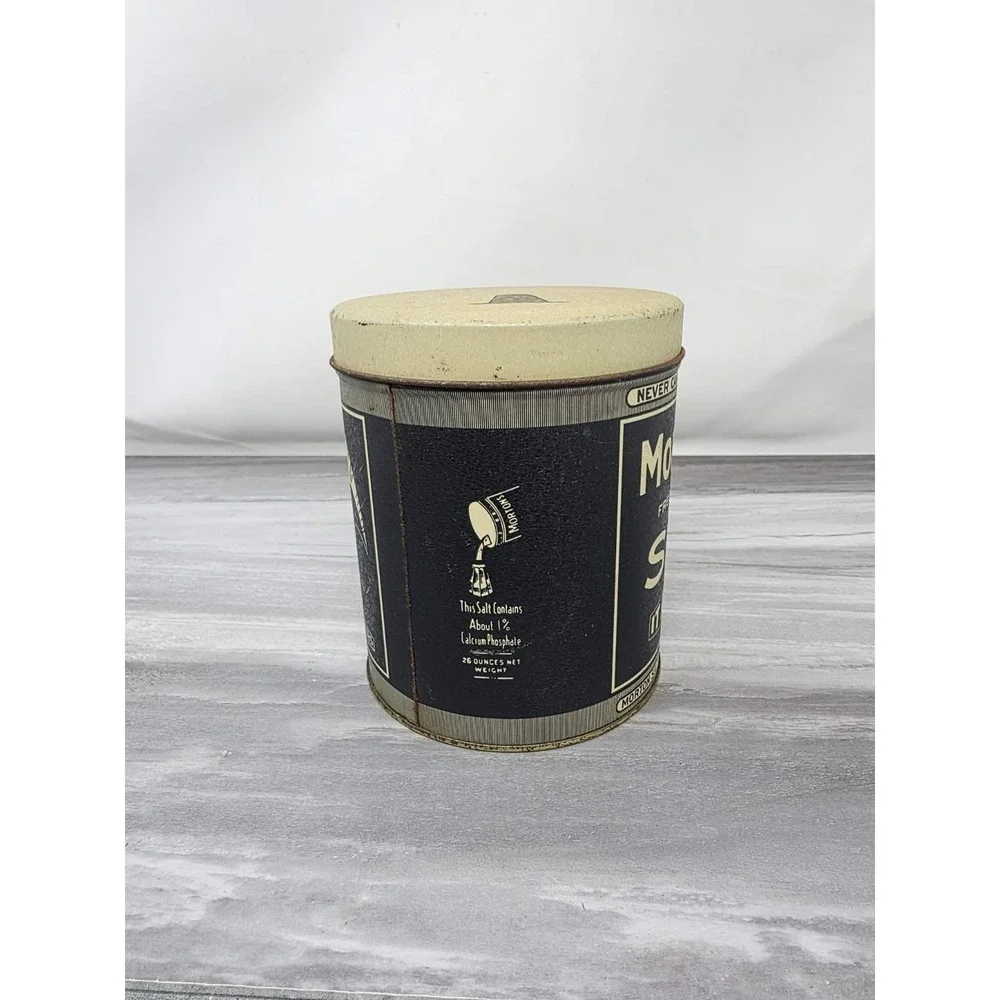2 Vintage MORTON SALT When It Rains It Pours Metal Tin Canister Can Bristol Ware